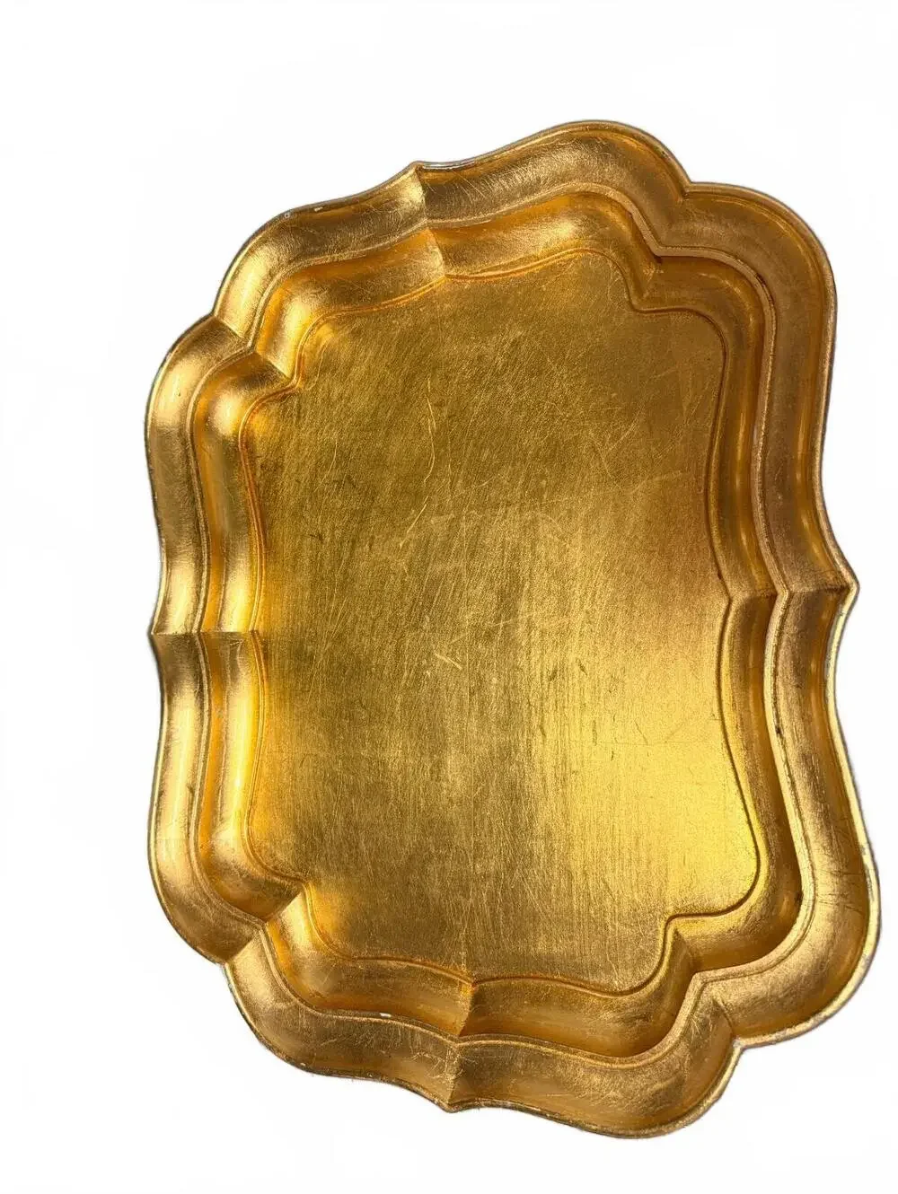 Vintage Gold Decorative Serving Tray with Scalloped Edges